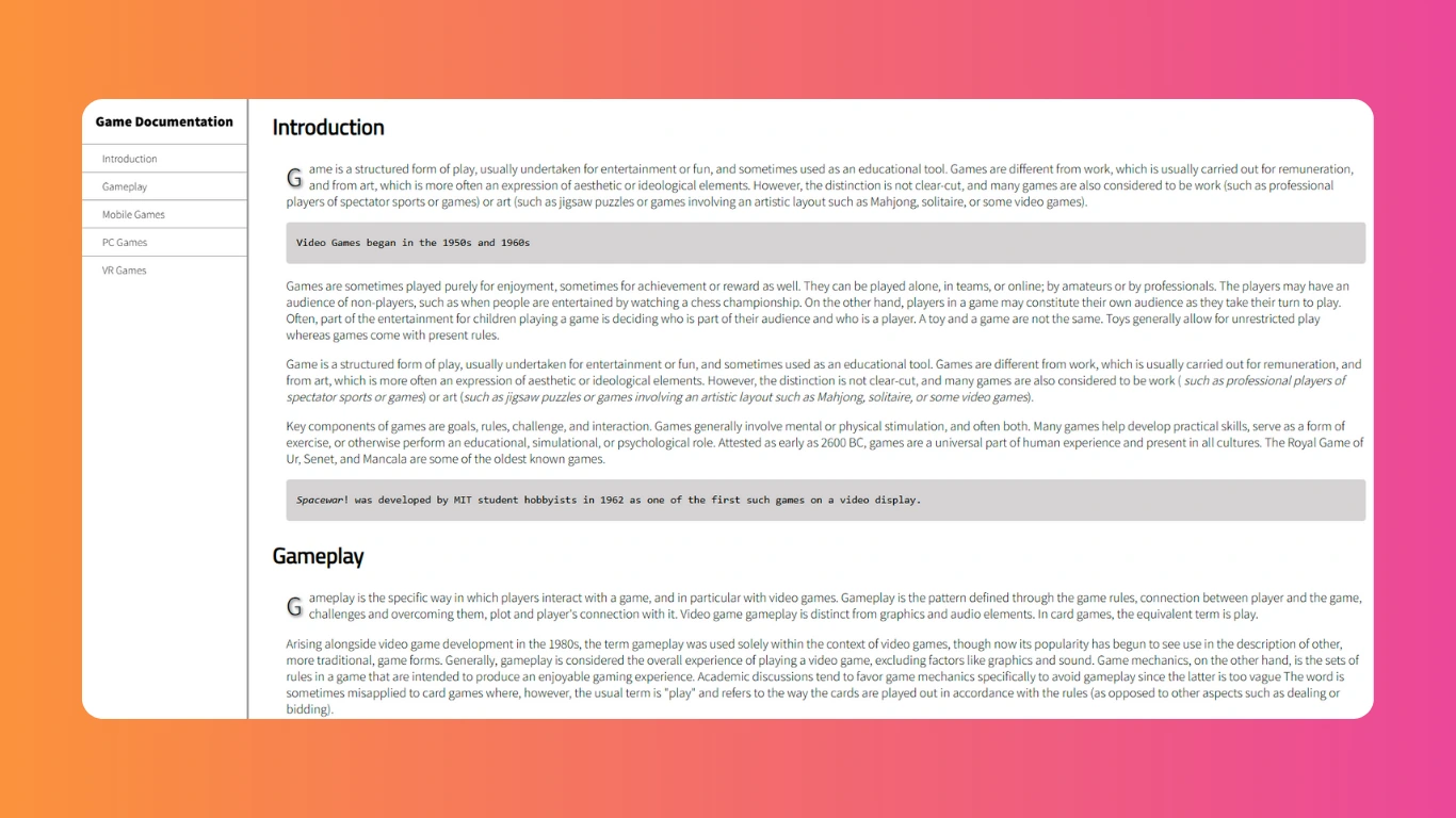 Documentation Page