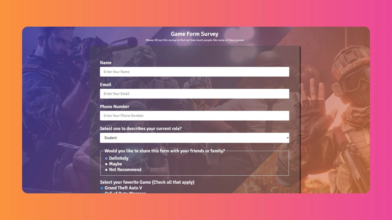 Survey Form Page